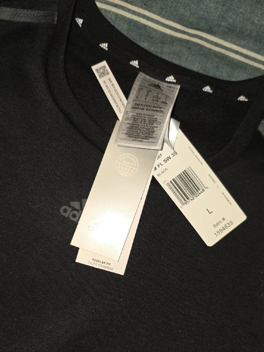 adidas Black Crewneck with Dark Gray Shoulder Stripes